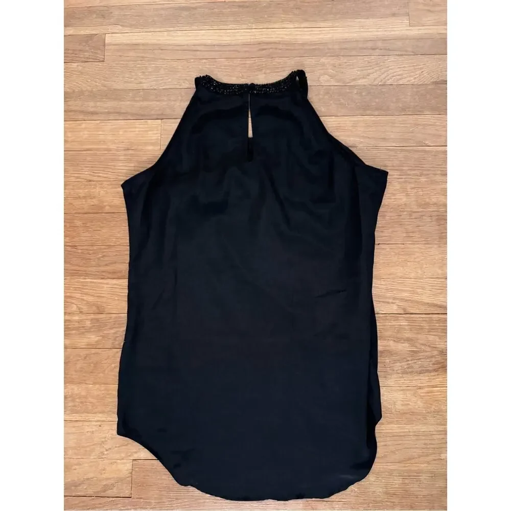 New York & Company Women's Black Beaded Neckline Halter Tank Top - Size S  b22